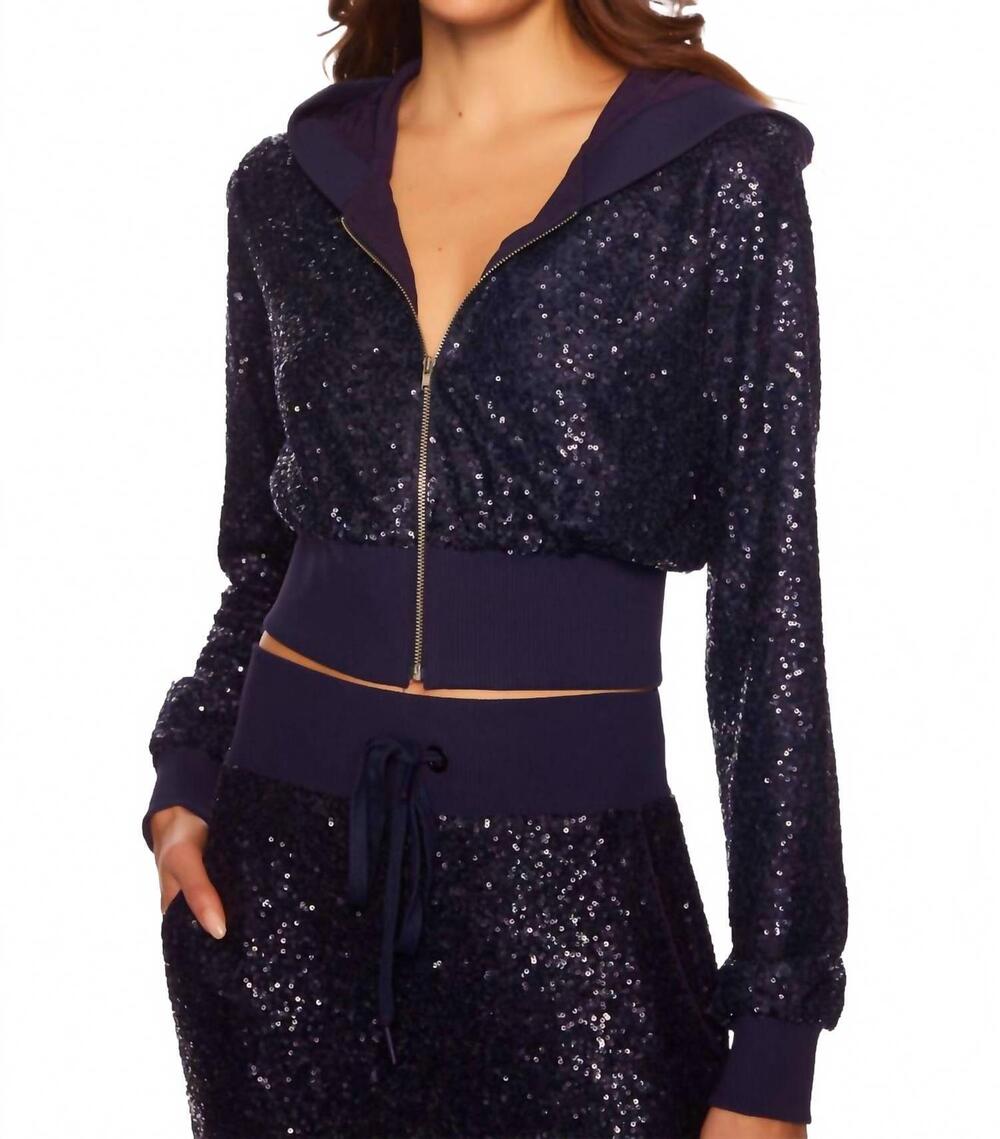 NEW SUSANA MONACO women's sequin zip up jacket in thunder